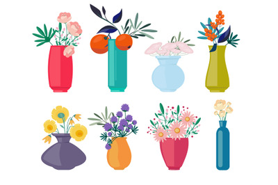 Bouquets vases. Spring or summer flowers branches beautiful buds natur