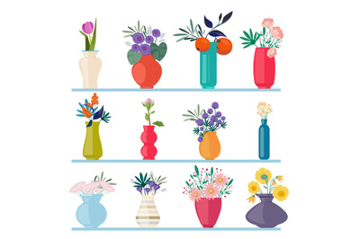 Spring flowers. Beautiful buds branches in vases summer flowers vector