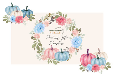Pink &amp; Blue Pumpkin Bundle Clipart, Fall Autumn Pumpkins Clipart