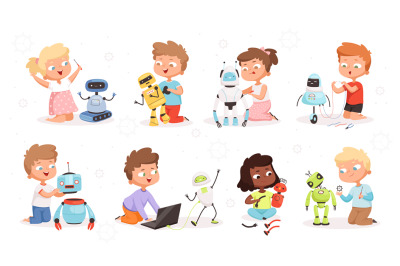 Kids robot programming. Future technology educational process children