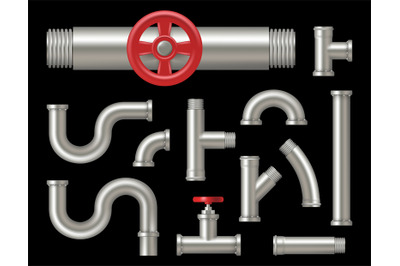 Pipelines realistic. Factory steel tubes curve metalic oil or water pi