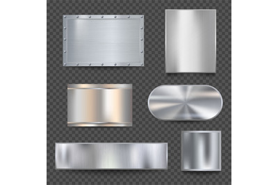 Steel banners. Realistic metallic shiny plaque plate vector detailed t