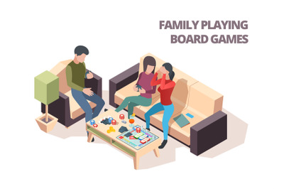 Family playing board game. Cards monopoly chess home leisure playing v