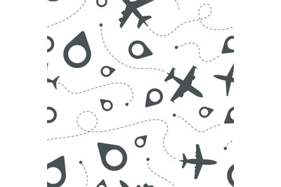 Airplane dotted route. Travel template civil aviation symbols airplane