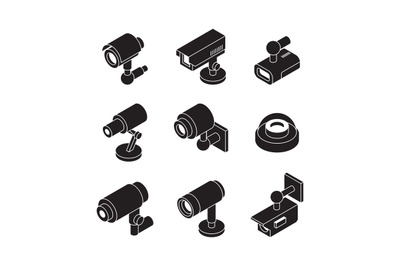 Cctv isometric. Security cameras collection business safe systems mult