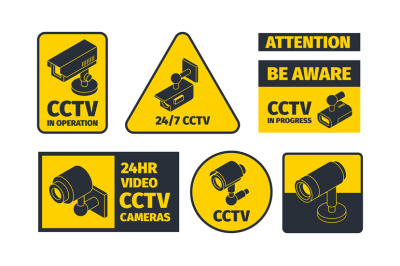 Cctv systems. Information badges safety anounce warning robbery signal