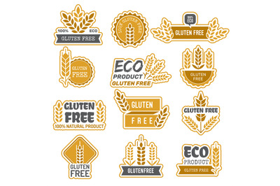 Gluten free badges. Eco bio farm fresh natural product sticky labels f