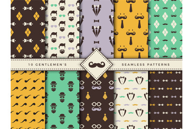 Gentlemen patterns. Textile seamless backgrounds for male clothes fash