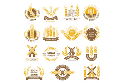 Wheat grain logo. Flour farm food for breakfast shop harvesting wheat