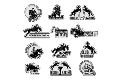 Equestrian club logo. Racehorse sport emblems collection stallion dome