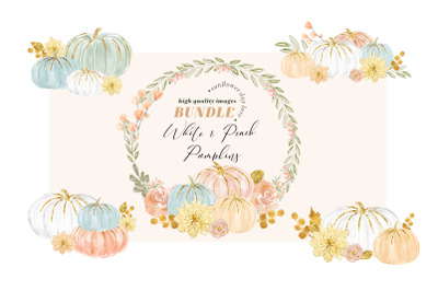 Pink, Mint, White and Peach Pumpkin Bundle Clipart, Fall autumn