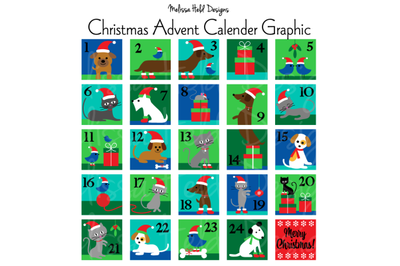 Christmas Advent Calendar Graphic with Cats &amp; Dogs