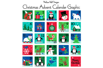 Christmas Advent Calendar Graphic with Cute Animals