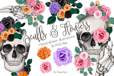 Flowers And Sculls Clip Art