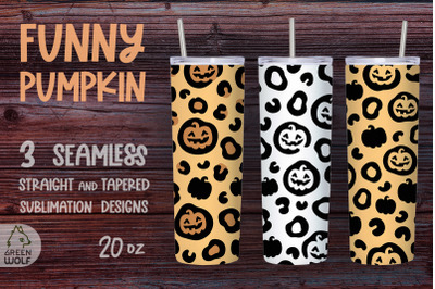 20 oz Halloween tumbler sublimation design Leopard pumpkin tumbler