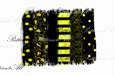 Black and Yellow Stripe Polka Dot Brush Stroke Background PNG,