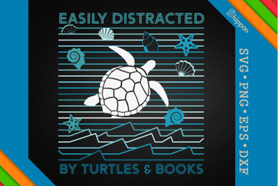 Easily Distracted By Turtle And Book