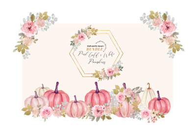 Pink Gold White Pumpkin Bundle Clipart, Fall Autumn Pumpkin