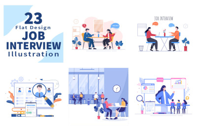 23 Job Interview Meeting and Hiring Online Vector Illustration