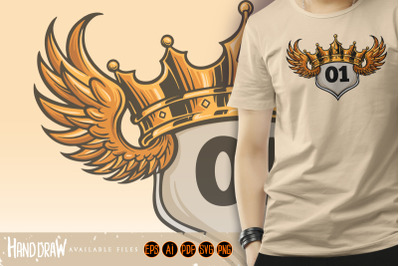 Badge King Flying Crown Illustration