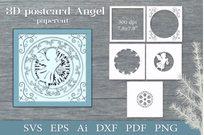 3D postcard Angel. Paper cut SVG