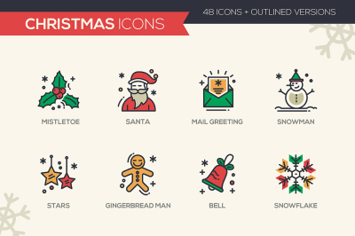 48 Christmas & New Year Icons Bundle