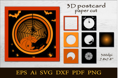 3D Halloween postcard. Paper cut SVG