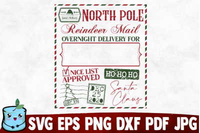 North Pole Reindeer Mail Overnight Delivery SVG Cut File