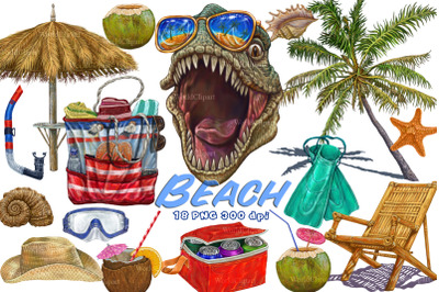 Beach clipart, Dinosaur clipart, Vacation clipart, Instant download