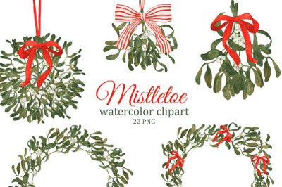 Mistletoe watercolor clipart, Christmas greenery PNG, winter wedding c