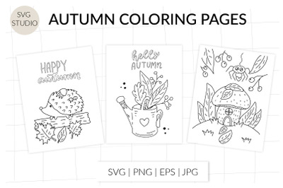 Autumn coloring page. Autumn fall, autumn forest