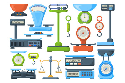 Mechanical and electronic store measuring weight scales. Kitchen or sh