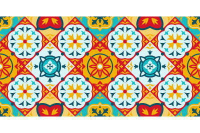 Talavera, azulejo mosaic porcelain ceramic tile seamless pattern. Deco