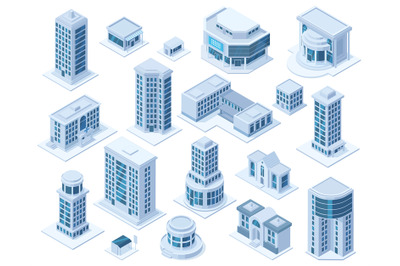 Isometric urban city downtown district architecture buildings. Skyscra