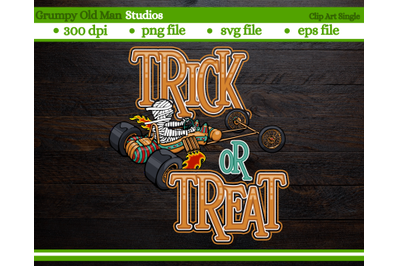 cartoon mummy driving a go cart | trick or treat | halloween design