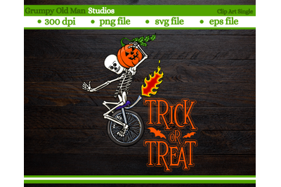 cartoon skeleton riding a unicycle | trick or treat | halloween monste