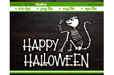 happy halloween with cartoon skeleton cat halloween design