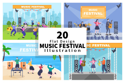 20 Music Festival Live Singing Performance Vector Illustration