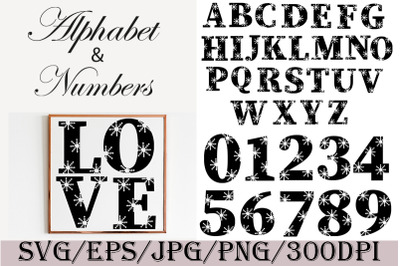 Alphabet. SVG. Letters &amp; Numbers. Christmas. Snowflakes.
