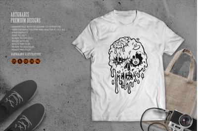 Melting Skull Silhouettte Clip Art