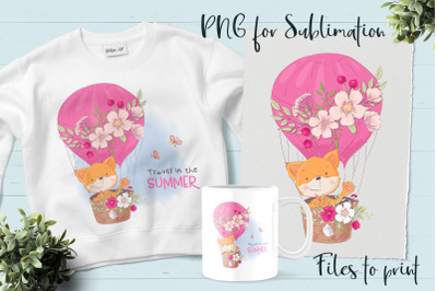 Cute Fox sublimation. Design for printing.