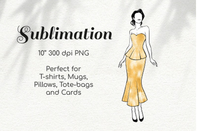 Pin Up Woman in Gold Glitter Dress Character Retro Sketch