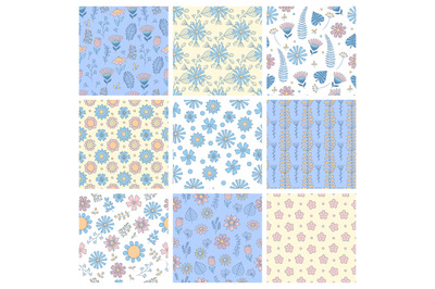 Floral pattern. Geometrical simple shapes botanical forms flowers leav