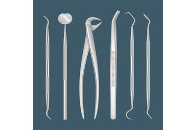 Dentist tools. Medical items for close up inspecting tooth hospital de