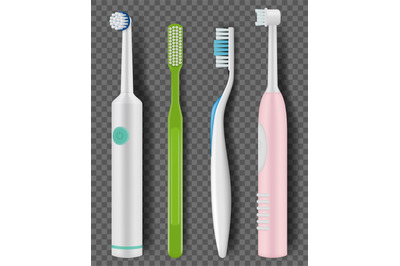 Toothbrushes realistic. Daily morning hygiene mouth cleaning tooth ite