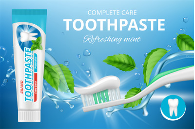 Toothpaste ads. Promotional advertizing poster of fresh healthy dental