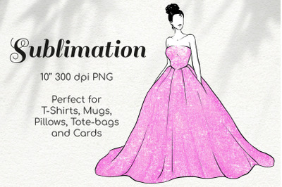 Girl in Pink Glitter Princess Dress Character Sketch