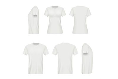 Realistic shirts. Male and female blank clothes template vector mockup