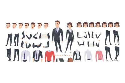 Cartoon businessman creation kit. Business woman and man or managers c