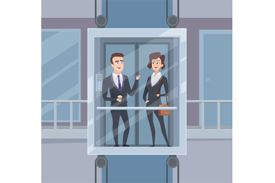 Elevator talk. Businessmen dialogue in elevator business conversation